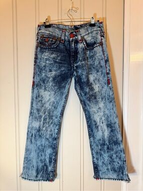 True Religion Acid Wash Jeans Contrast Stitch Y2K Low Rise Bootcut Denim